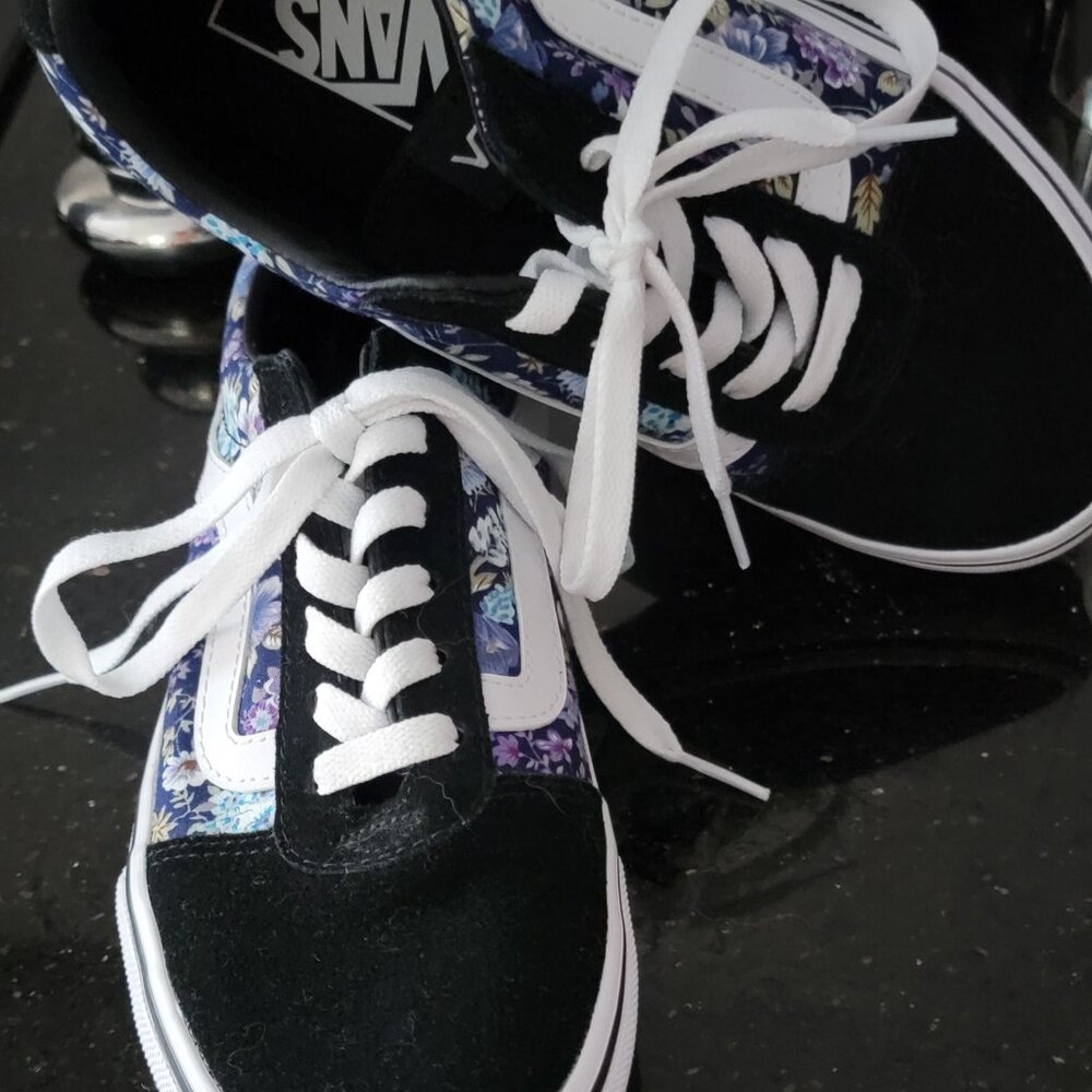 Vans Old Skool Floral Black & Purple Skate Shoes